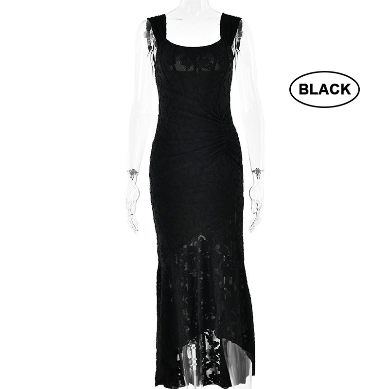 Fina Dam Klänningar Lång Fisksvans Jacquard Ärmlös Elegant 0