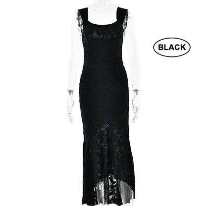 Fina Dam Klänningar Lång Fisksvans Jacquard Ärmlös Elegant 0