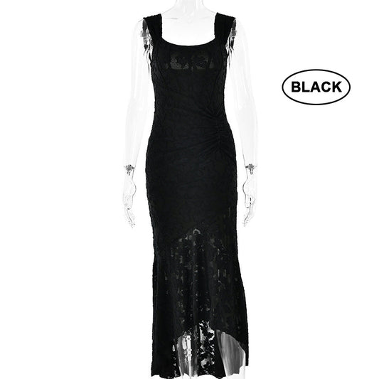 Fina Dam Klänningar Lång Fisksvans Jacquard Ärmlös Elegant 0