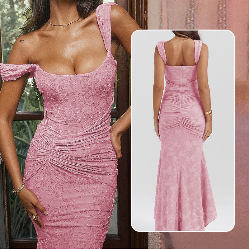 Fina Dam Klänningar Lång Fisksvans Jacquard Ärmlös Elegant 4