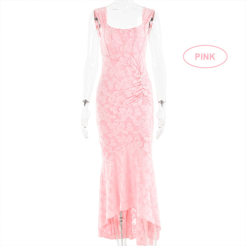 Fina Dam Klänningar Lång Fisksvans Jacquard Ärmlös Elegant 6