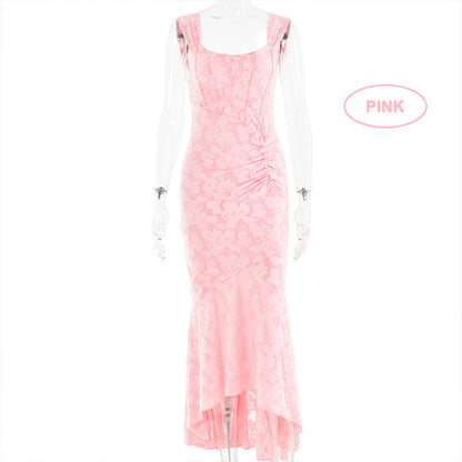 Fina Dam Klänningar Lång Fisksvans Jacquard Ärmlös Elegant 6