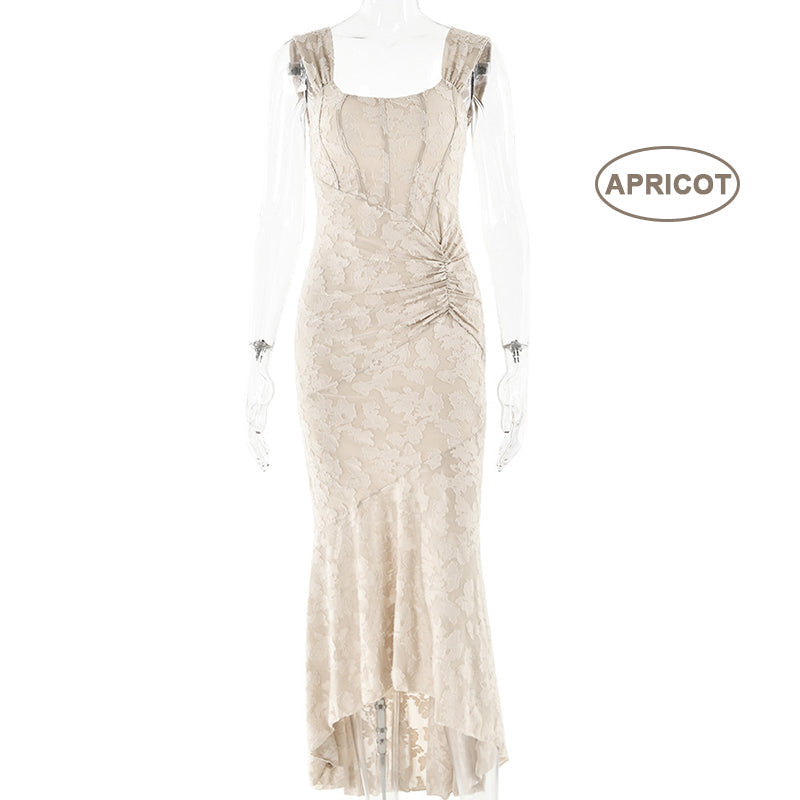 Fina Dam Klänningar Lång Fisksvans Jacquard Ärmlös Elegant 7