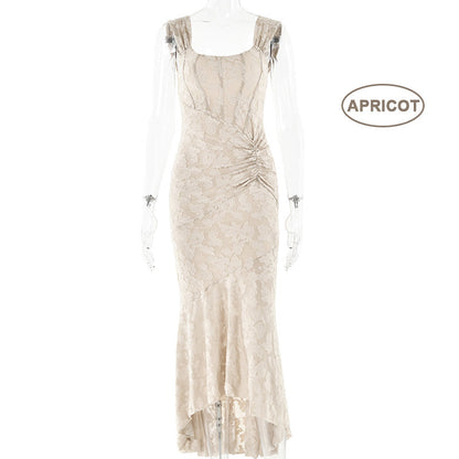 Fina Dam Klänningar Lång Fisksvans Jacquard Ärmlös Elegant 7