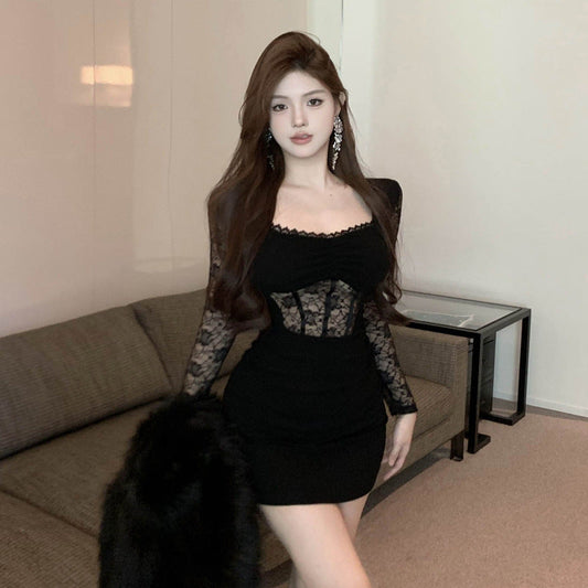 Fina Dam Klänningar Långärmad Transparent Fyrkantig Halsringning 0