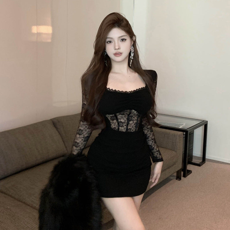 Fina Dam Klänningar Långärmad Transparent Fyrkantig Halsringning 1