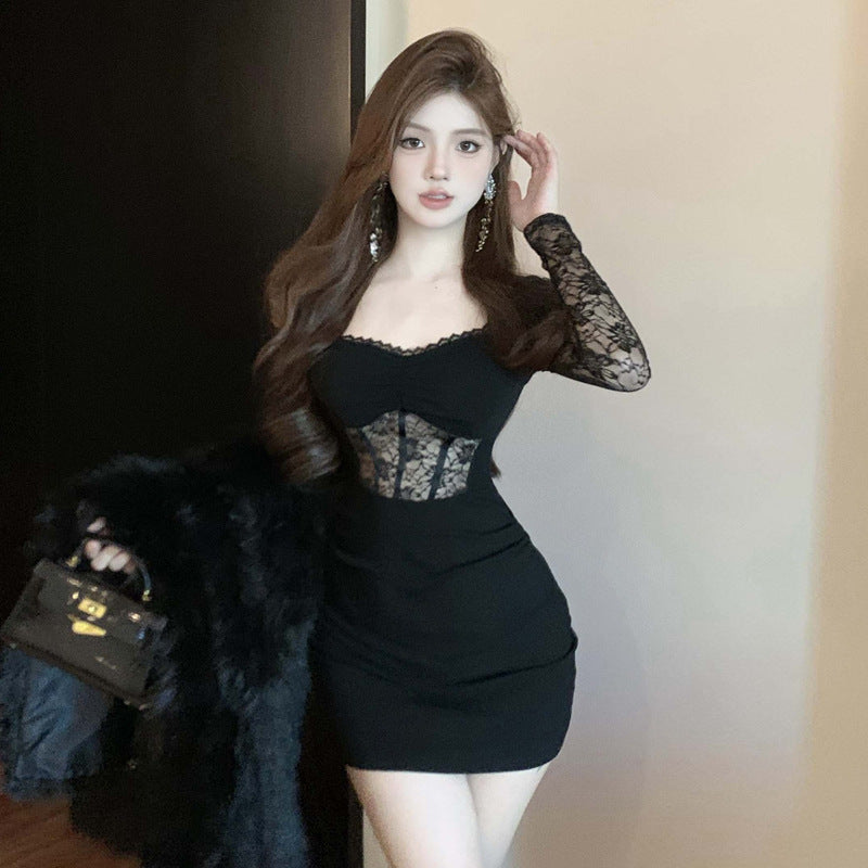 Fina Dam Klänningar Långärmad Transparent Fyrkantig Halsringning 3