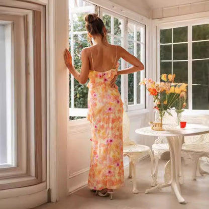 Fina Dam Klänningar V-ringad med Volangdetaljer Lång Elastan 4