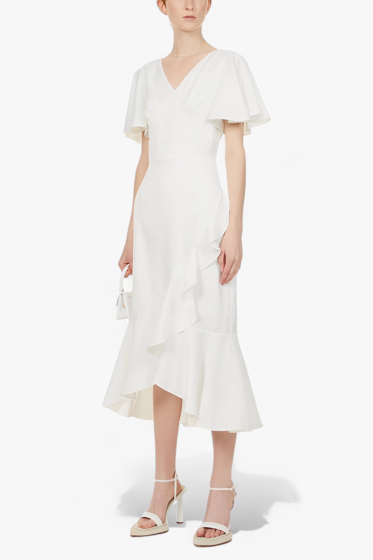 Fina Damklänningar V-ringning Ruffles Sjöjungfrustil Knälängd Högkvalitativt Tyg 1