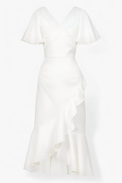 Fina Damklänningar V-ringning Ruffles Sjöjungfrustil Knälängd Högkvalitativt Tyg 3