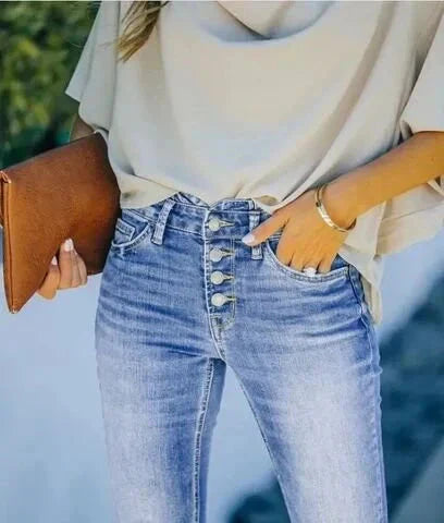 Dam Jeans Hög Midja Slim Fit Denim 2
