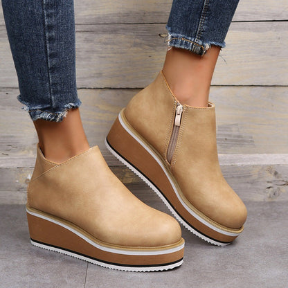 Dam Stövlar Platta Läder Plattform Elegant Komfort-5