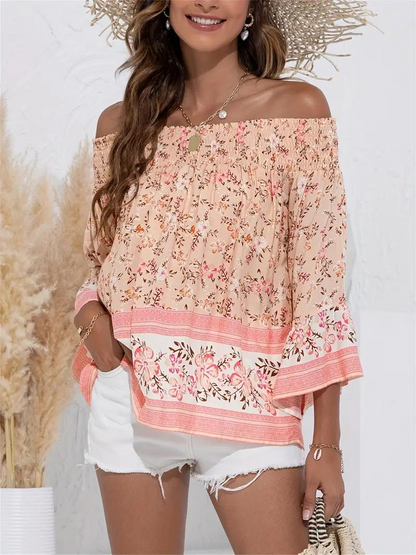 Dam Blus Off-Shoulder Långa Ärmar Boho Viskos 6