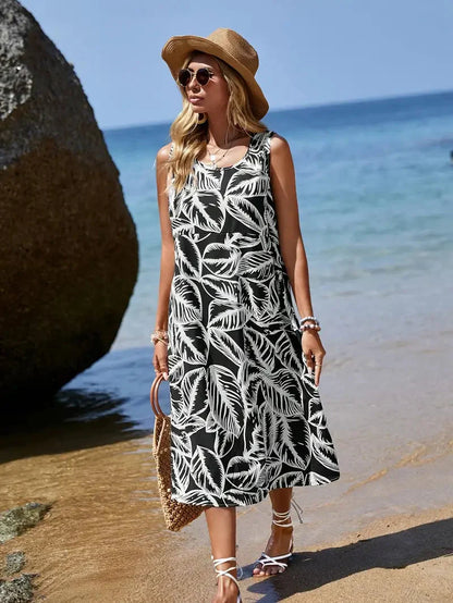 Dam Midi Klänning Spaghetti Band Polyester Fina Dam Klänningar-5