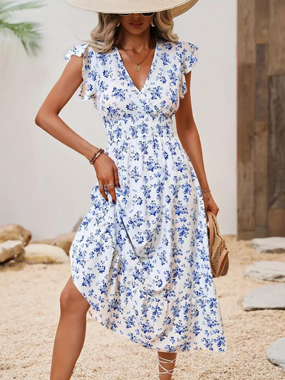 Dam Midi Klänning Samlad Midja Polyester Fina Dam Klänningar-3