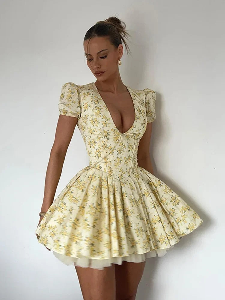 Kvinnors Miniklänning Blommig A-linjeformad Polyester-2
