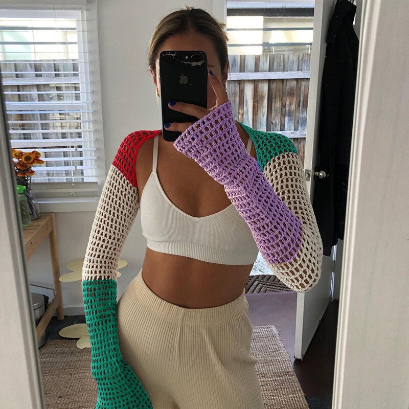 Variant image for Dam Topp Färgglad Patchwork Polyester Lång Ärme Regular Fit-2