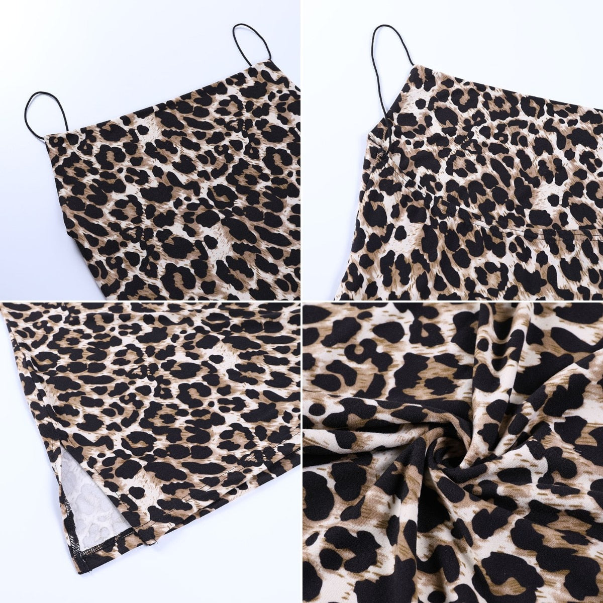 Kvinnor Miniklänning Leopardmönster Polyester Spaghetti-axelband-3