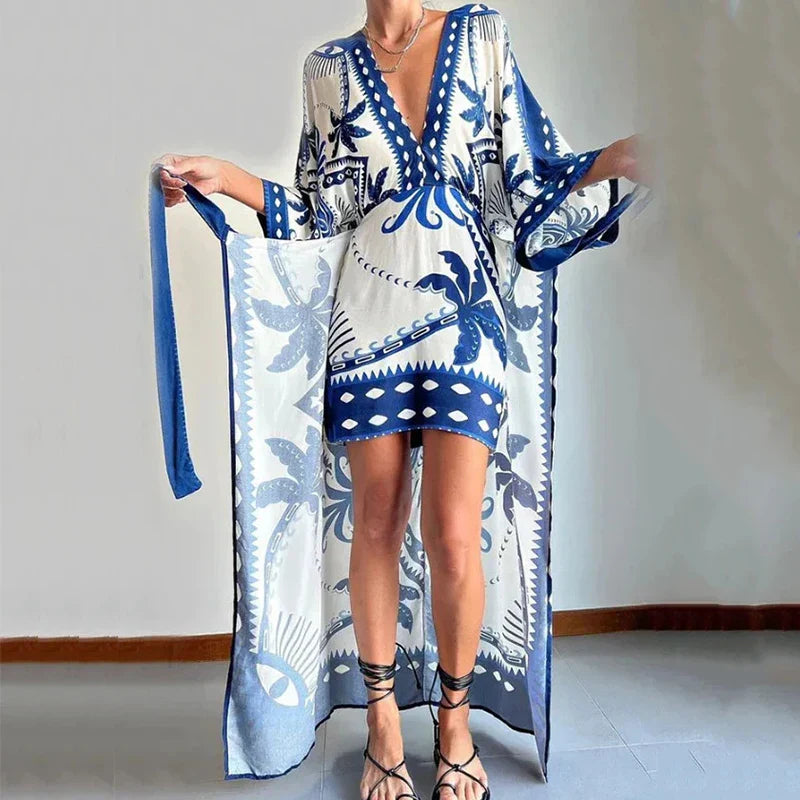 Kvinna Boho-Kimono Klänning Midjeband 100% Viskos 3