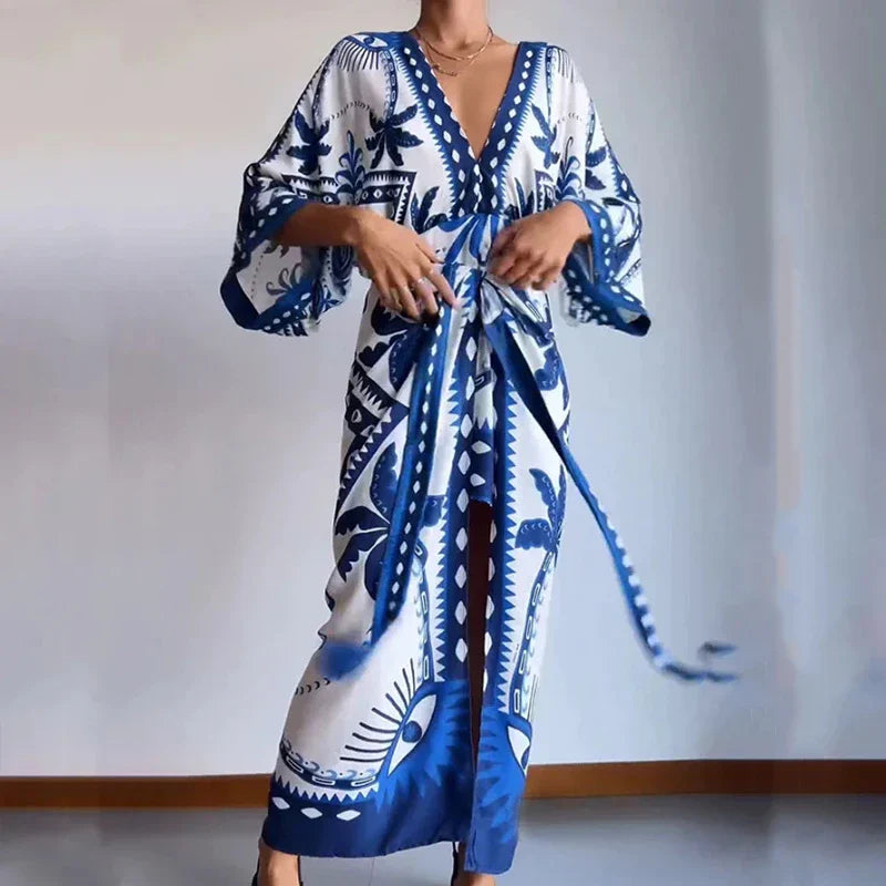 Kvinna Boho-Kimono Klänning Midjeband 100% Viskos 4