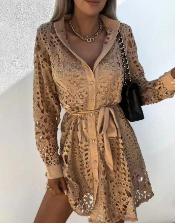 Variant image for Kvinna V-ringad Klänning Långa Ärmar Mjuk Tyg-5