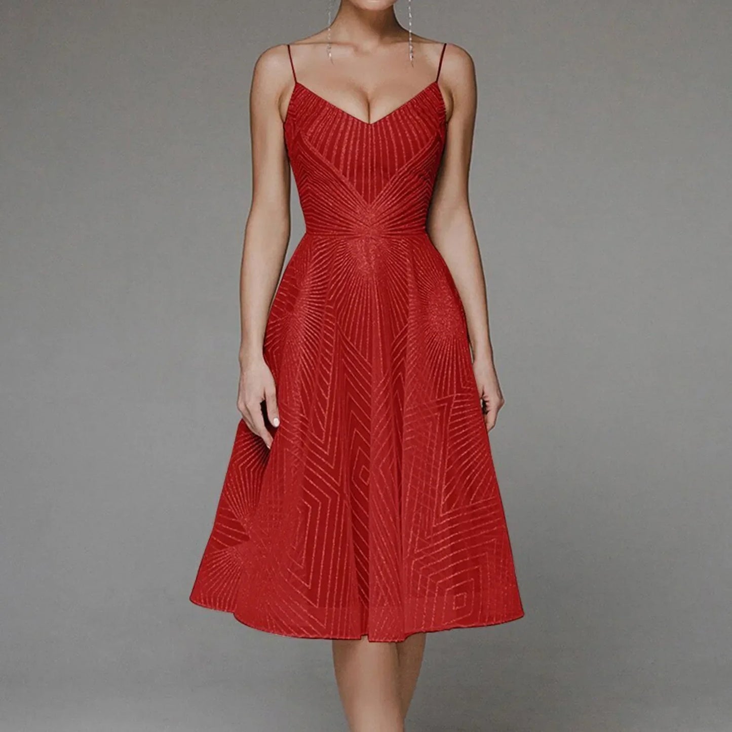 Variant image for Dam Midi Klänning Geometriskt Mönster Spaghettiband Polyester-21