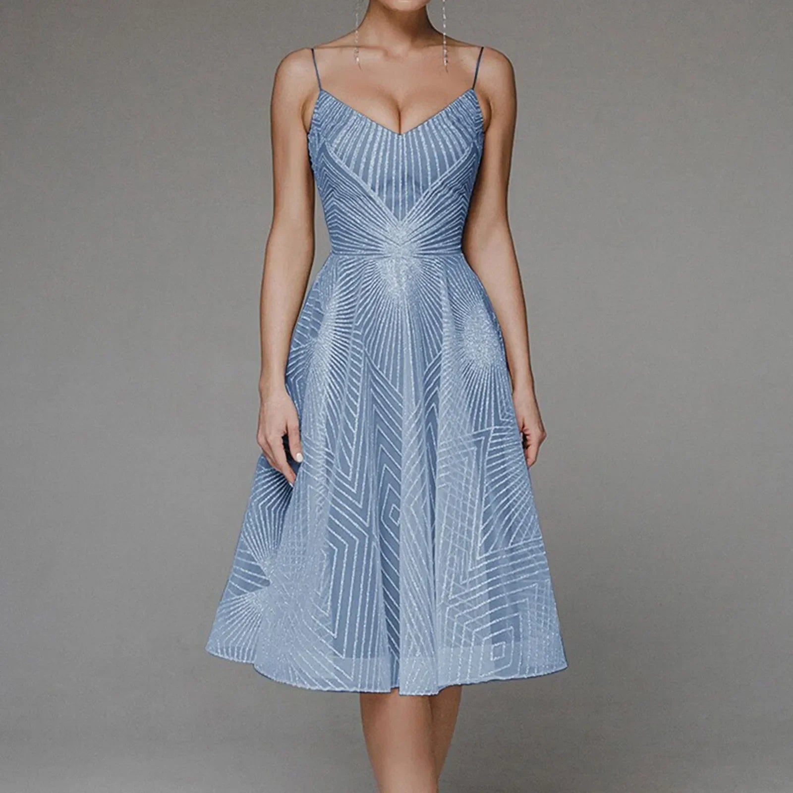 Variant image for Dam Midi Klänning Geometriskt Mönster Spaghettiband Polyester-16