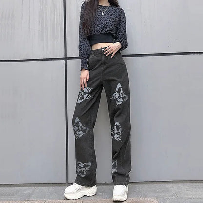 Variant image for Dam Breda Jeans med Fjärilstryck Högkvalitativ Denim-6