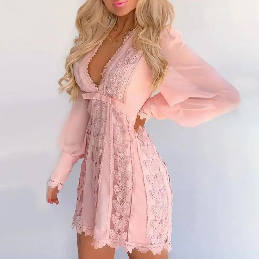 Kvinna Toppklänning Lykta Ärmar Högkvalitativt Tyg-2