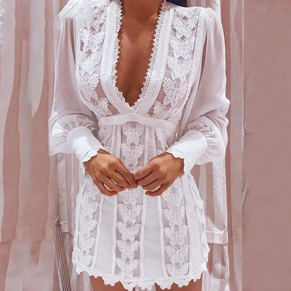 Kvinna Toppklänning Lykta Ärmar Högkvalitativt Tyg-4