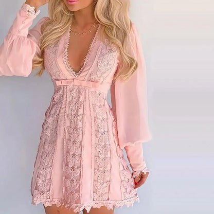 Kvinna Toppklänning Lykta Ärmar Högkvalitativt Tyg-1