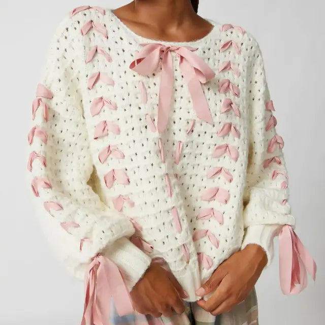 Variant image for Dam Cardigan V-ringning med Knytdetaljer i 100% Akryl-16