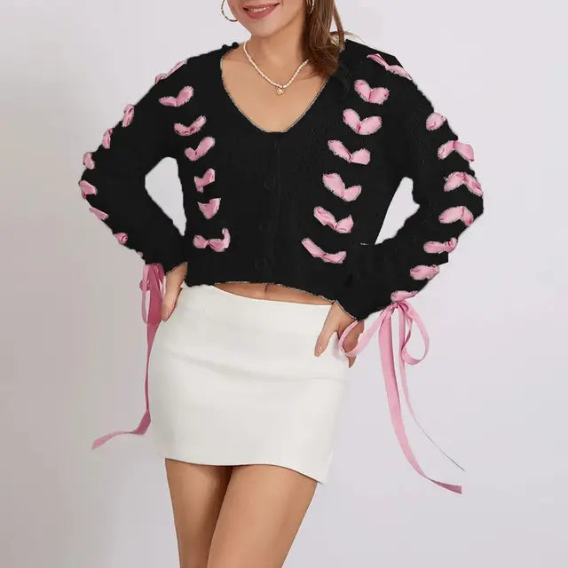 Variant image for Dam Cardigan V-ringning med Knytdetaljer i 100% Akryl-6