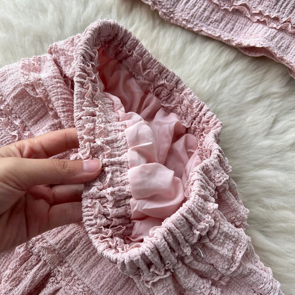 Tvådelat Set Dam Spets Topp och Graderad Kjol Polyester Elegant Outfit-3