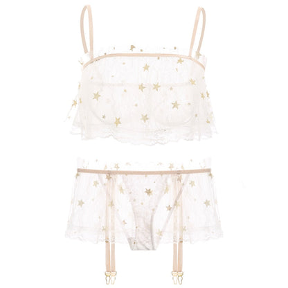 Snygga Damunderkläder Set Transparent med Stjärnapplikationer och Push-Up Bh-5