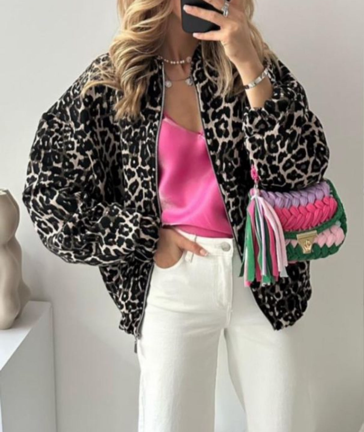 Kvinnors Överdimensionerad Jacka Leopardmönster Polyester-2