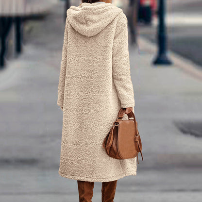 Damjacka Teddy Coat Mjuk Fleece med Huva för Kalla Dagar-3