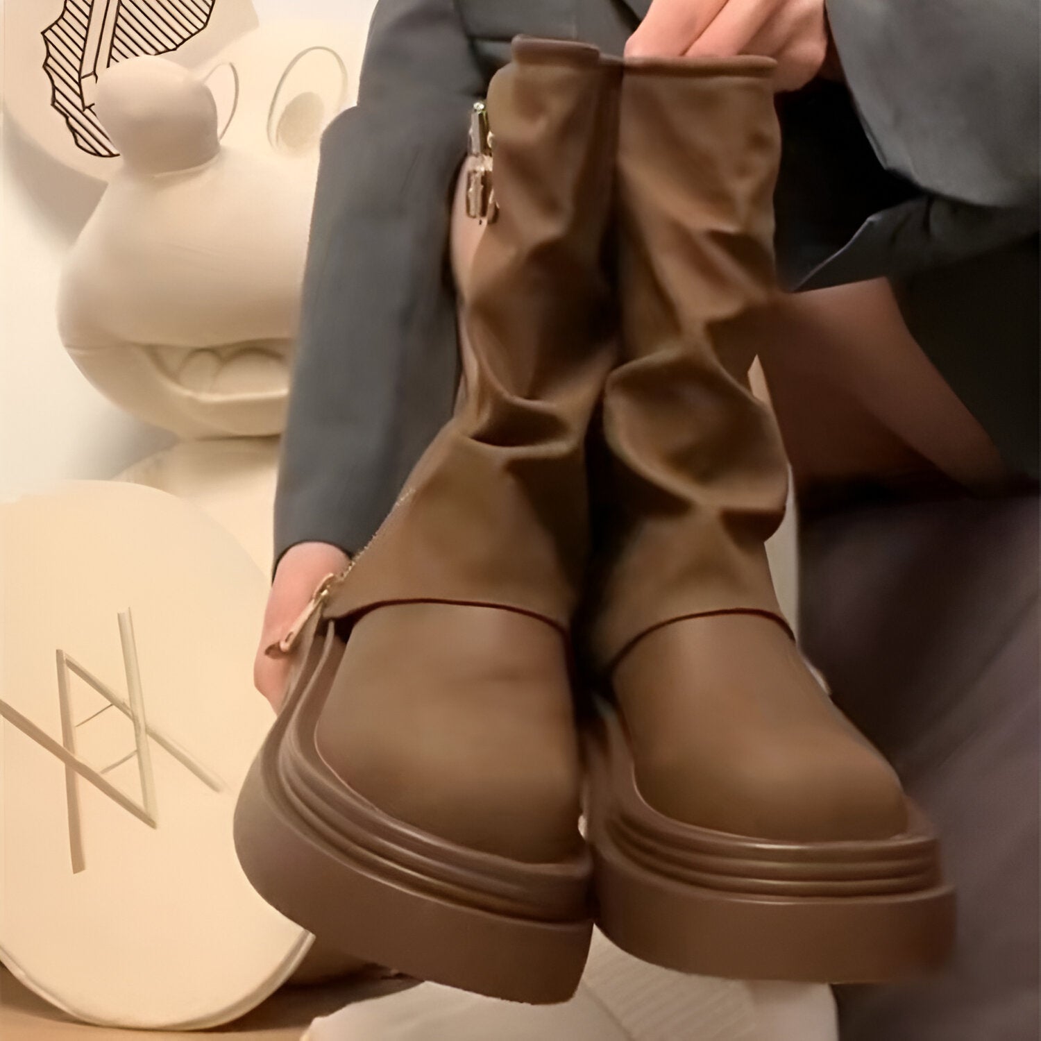 Variant image for Dam Stövlar Höga Stiletthäl Syntetiskt Läder med Plattform-19