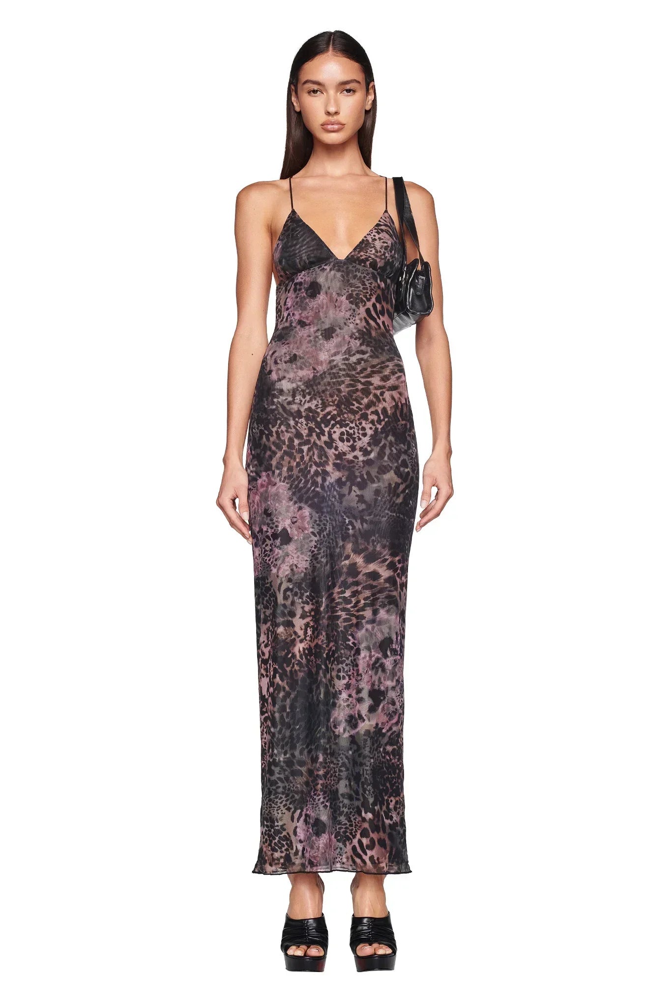 Dam Maxiklänning Transparent Blommönster Polyester Lång Ärm-3