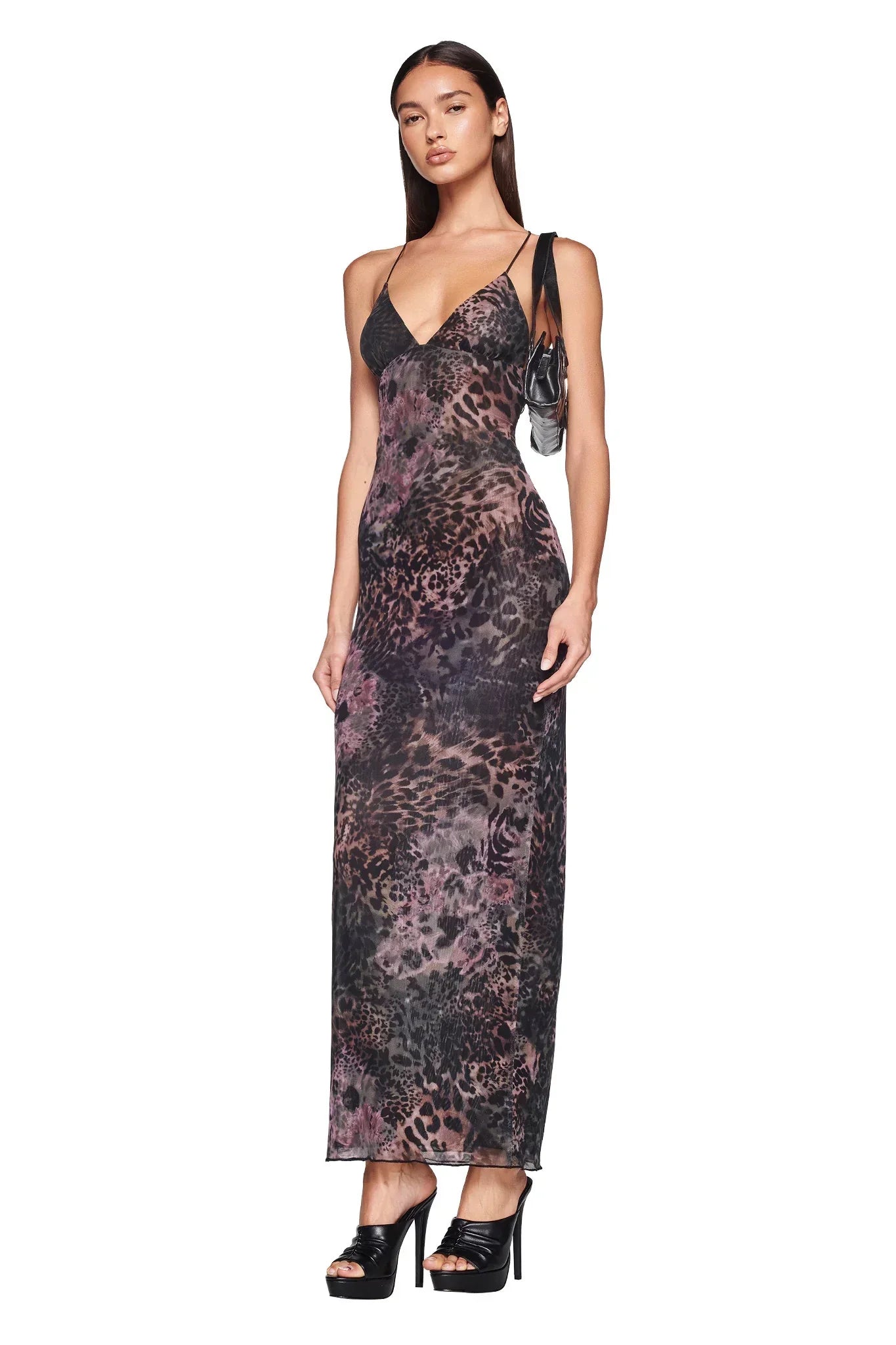 Dam Maxiklänning Transparent Blommönster Polyester Lång Ärm-4