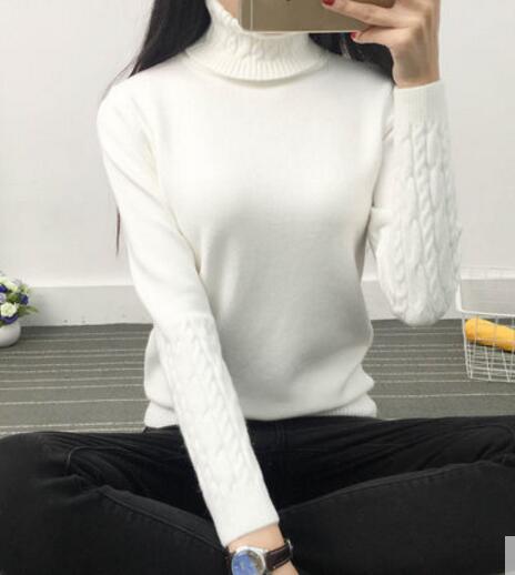 Dam Stickad Tröja Kabelmönster Mjuk Akryl-3