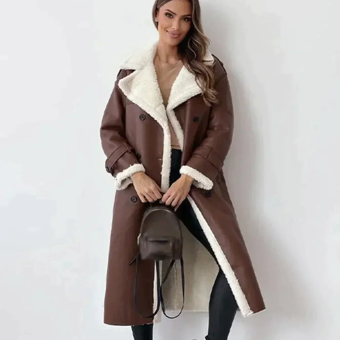 Dam Läderjacka Tidlös Design med Bälte Elegant och Bekväm-4