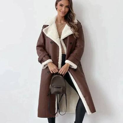 Dam Läderjacka Tidlös Design med Bälte Elegant och Bekväm-4