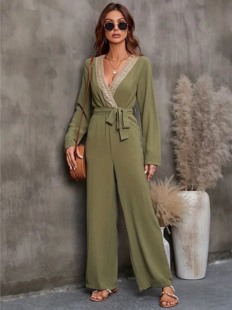 Kvinna Jumpsuit Långärmad Polyester Avslappnad Passform-4