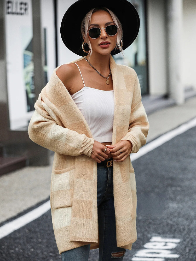 Kvinnors Lång Kofta Rutigt Polyester Elegant Casual 1