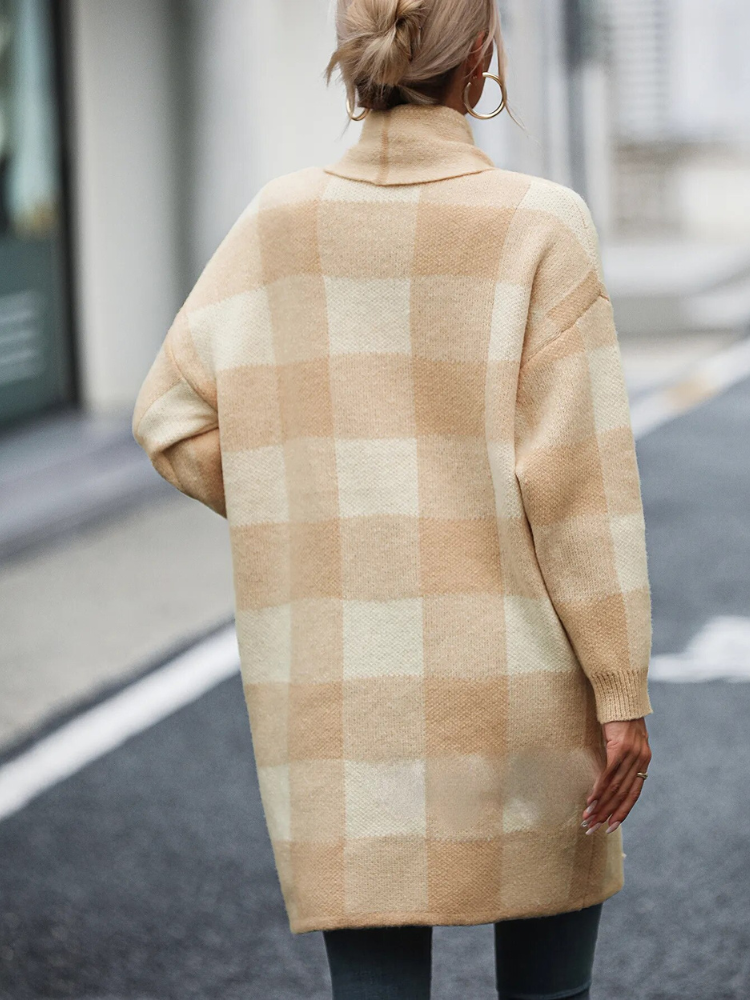 Kvinnors Lång Kofta Rutigt Polyester Elegant Casual 3