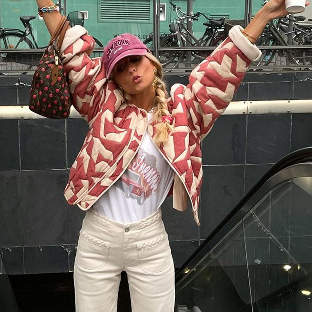 Damjacka Blommönster Överdimensionerad Bomullsblandning-3