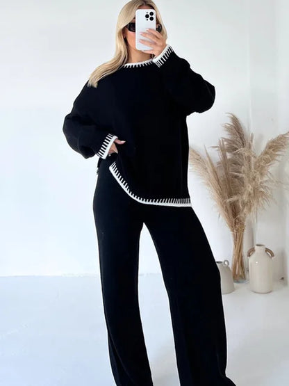 Stickad Loungewear Set för Dam, Högkvalitativ Akrylblandning, Perfekt för Hemma och Utomhus, Mångsidig Design, S-XL 7