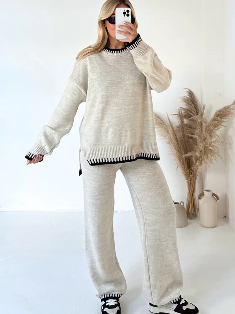 Stickad Loungewear Set för Dam, Högkvalitativ Akrylblandning, Perfekt för Hemma och Utomhus, Mångsidig Design, S-XL 6