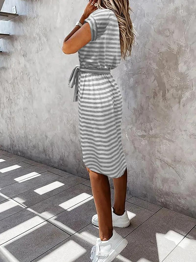 Damklänning med Bälte Korta Ärmar Polyester För Sommar-6